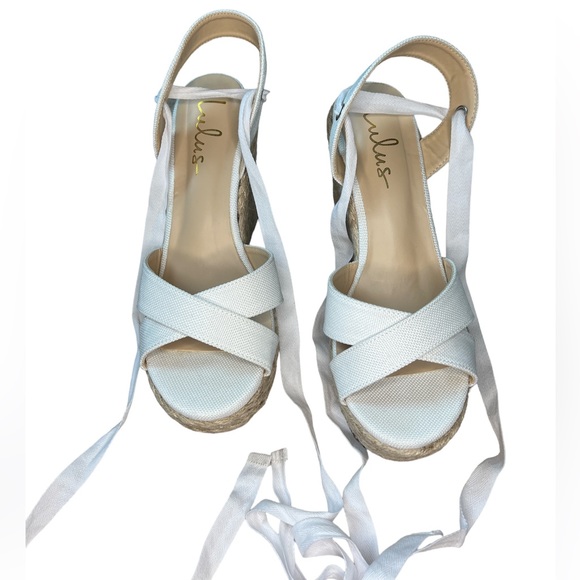 SOLD NEW Lulu’s Esme White Lace-Up Espadrille Wedges - Picture 5 of 9